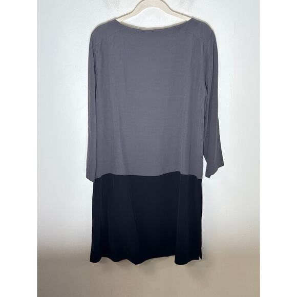 Eileen Fisher Black Gray Colorblock Long Sleeve Knee Length Dress Sz M - Picture 2 of 2